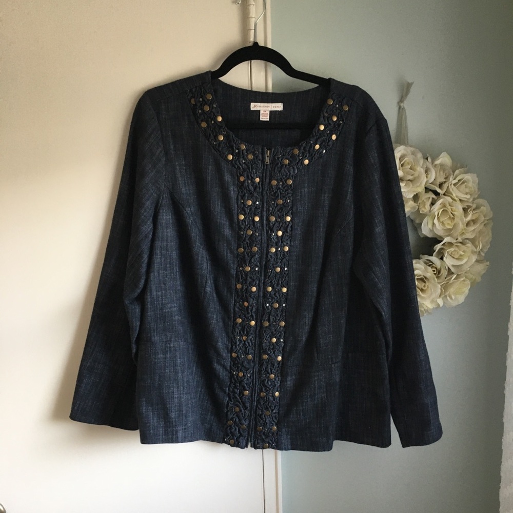 JM Collecton 18W Jacket Top Blouse Denim Look Soft
